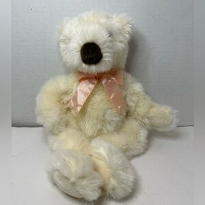 Vintage TY Beanie Buddy White Polar Bear 1996 Stuffed Animal Peach Satin Bow